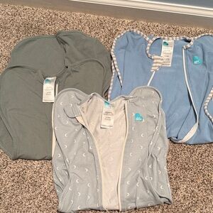 Love to dream swaddle set - sage, sky blue, light gray moon print